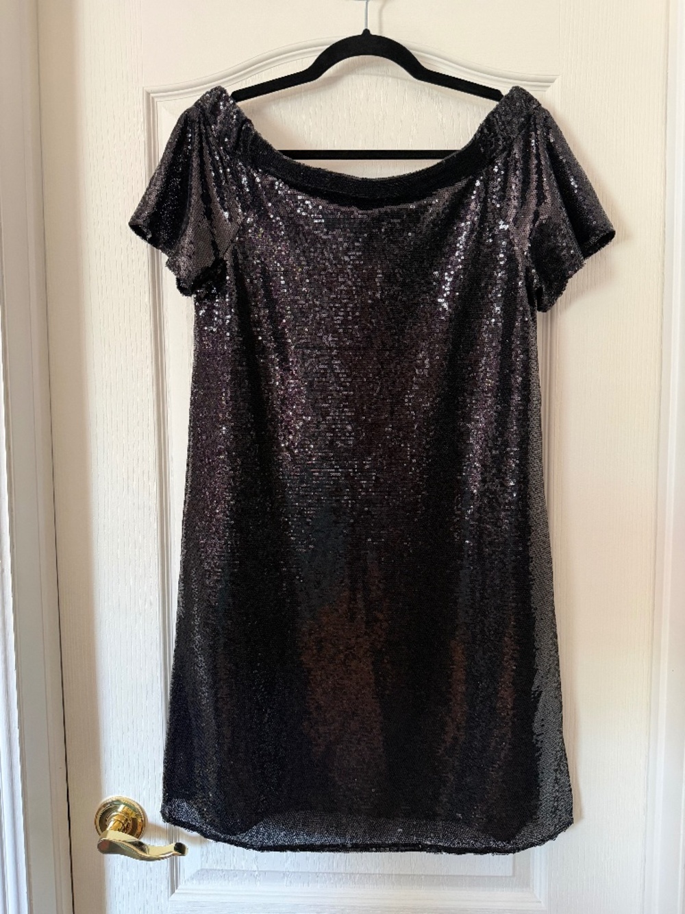 Black Sequin Off Shoulder Mini Dress M Cocktail Party Holiday New Year Festive